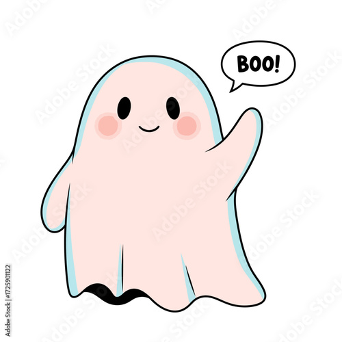 Cute Waving Ghost Kawaii Halloween Character