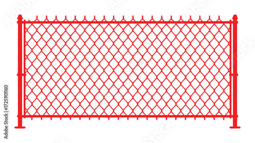Red Chain Link Fence Section with Diamond Pattern and Spiked Top