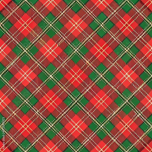 Festive Holiday Plaid Pattern with Red Green and Gold for Christmas and Winter
