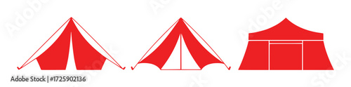 Three Red Tents in a Row A Camping and Outdoor Shelter Icon Set