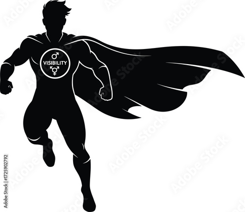 Superhero silhouette with gender visibility emblem, promoting equality, diversity, and inclusion through powerful, dynamic, and symbolic vector art design.