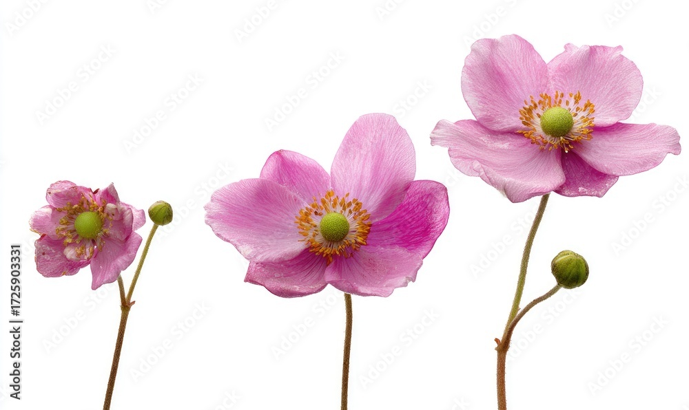 Fototapeta premium Pink anemone flowers in various stages of bloom