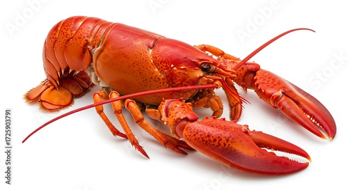 Cooked whole red lobster isolated on a white background. Luxury seafood delicacy for gourmet restaurant dinners and special occasion meals.