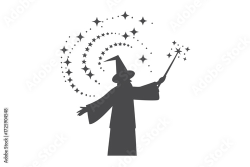 Pixelated wizard conjures swirling magic with a wand using retro 8bit graphics