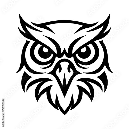 Stylized Aggressive Owl Head Vector Icon - Serious Bird Mascot or Tribal Tattoo Design
