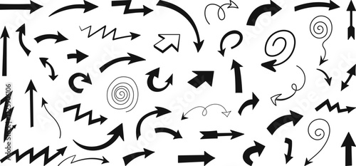 Vector art of collection of various black handdrawn arrows