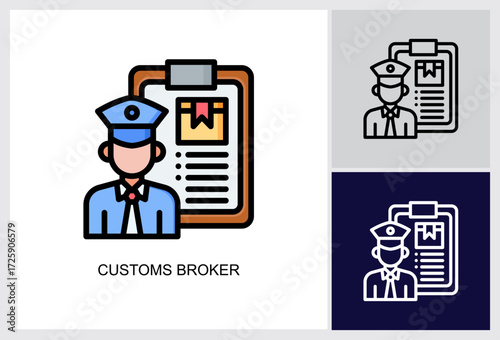 Customs Broker icon Multi Style Vector Illustration 