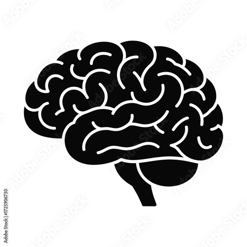 Black silhouette of a human brain on white background