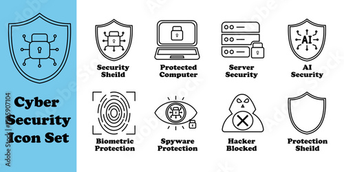 Cyber Security Icon Set – Flat Two Color Minimal Vector Illustration of Cyber Security | Set of Cyber Security Icon