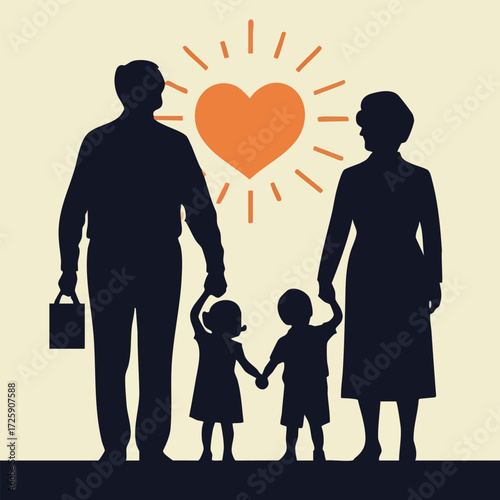 Flat vector illustration for Grandparents Day with elderly couple and grandchildren in playful, cozy scenes, solid color minimalist design, perfect for cards, banners, and social media.