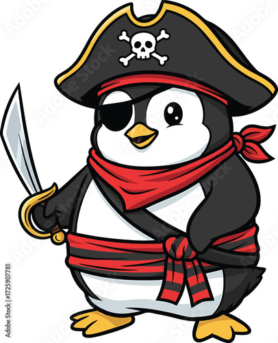 Pirate Penguin with Eyepatch and Sword cartoon character