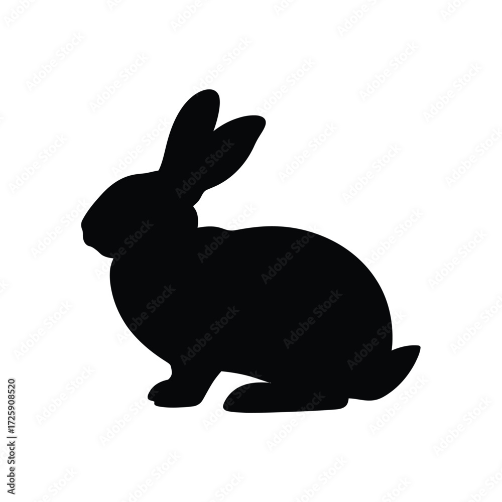 Fototapeta premium Black silhouette of a sitting rabbit on white background