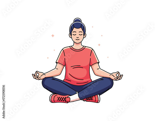 Relaxing Meditation A Woman Finds Serenity and Peace Through Mindfulness and Yoga in a Lotus Position