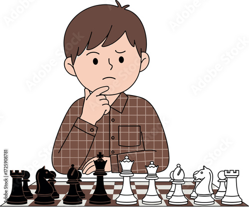 Thoughtful man playing chess at home, strategic thinking, concentration, mental game, indoor activity, intelligence, decision making, board game concept