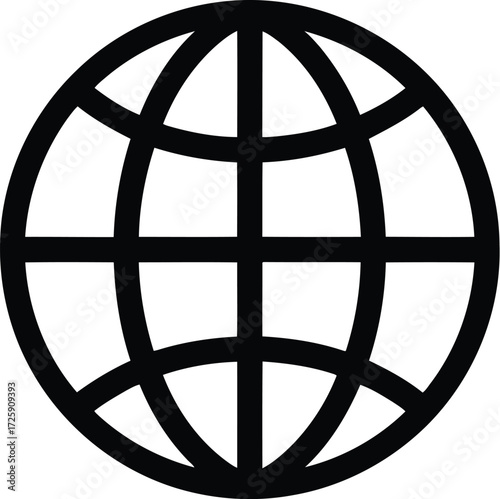 vector illustration of a simple black globe earth icon representing world global internet on white background