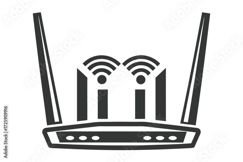 Router emits wireless connectivity signal with antennas, showing network access to devices seamlessly