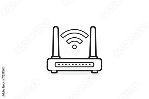 Router with two antennas emitting wifi signals displayed in a clean outline