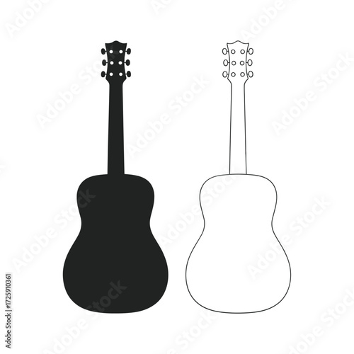 Silhouette and outline of an acoustic guitar