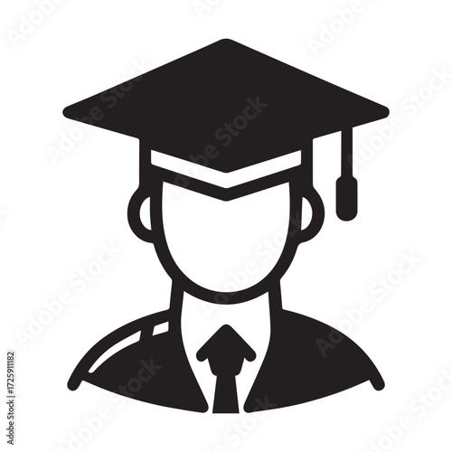 Flat Minimal Graduation Cap Icon – Education Vector Symbol