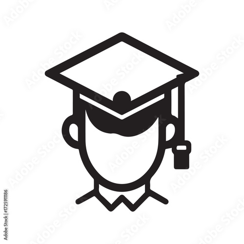 Flat Minimal Graduation Cap Icon – Education Vector Symbol