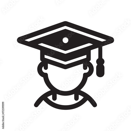 Flat Minimal Graduation Cap Icon – Education Vector Symbol