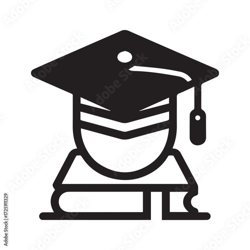 Flat Minimal Graduation Cap Icon – Education Vector Symbol