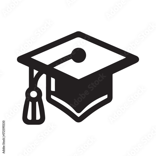Flat Minimal Graduation Cap Icon – Education Vector Symbol