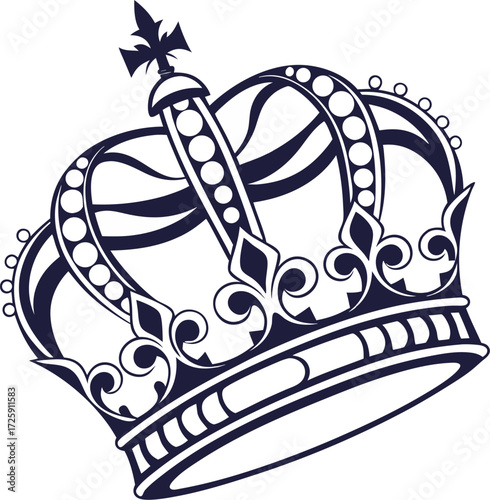 Detailed black crown silhouette vector illustration on a white background