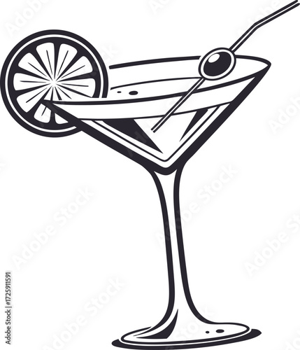 Elegant cocktail glass silhouette vector icon on a white background