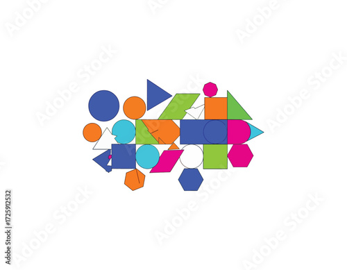 Abstract Geometric Shapes Collage Composition in Vibrant Colors, A Dynamic Modern Design for Creative Applications and Visual Branding