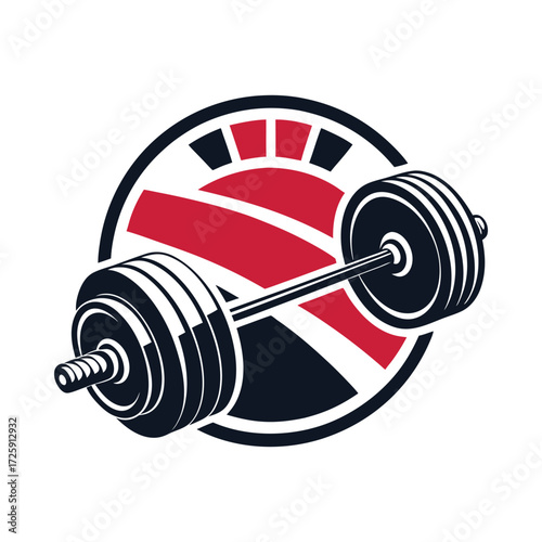 Red black white barbell fitness gym logo design