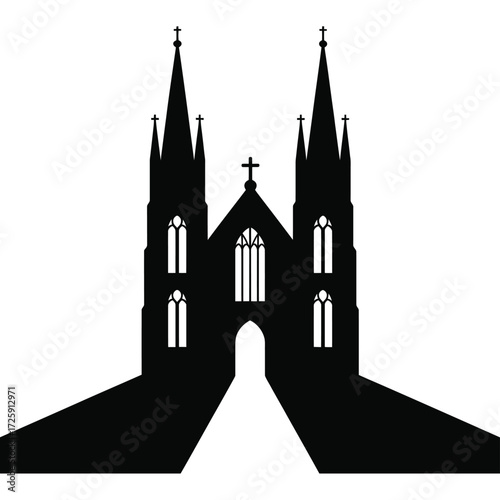 Silhouette of a gothic cathedral with tall spires