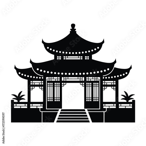 Silhouette of a traditional asian pagoda building