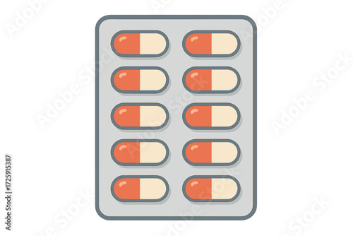 Blister pack of red and white capsules on gradient background
