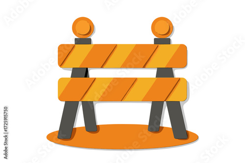 Flat construction barrier icon with orange and yellow stripes and black legs