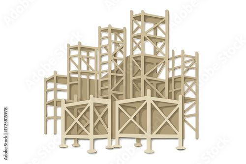 Architectural construction framework with geometric structures in soft tones