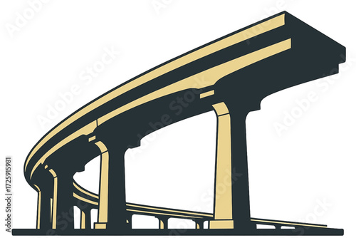 Stylized elevated highway architecture on bold yellow background