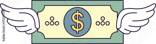 Money flying with wings, symbolizing financial freedom and swift transactions