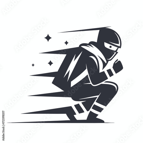 Silhouette ninja sprinting forward with supernatural speed and agility against a plain background