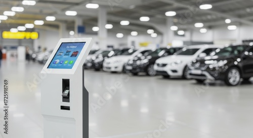 Modern Car Rental Kiosk Offering Self-Service Options in a Showroom