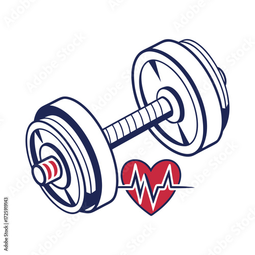 Fitness dumbbell with integrated heartbeat health symbol