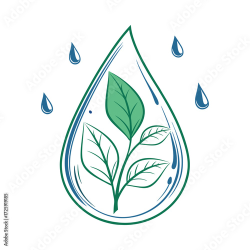 Water drop with leaf wellness and hydration icon