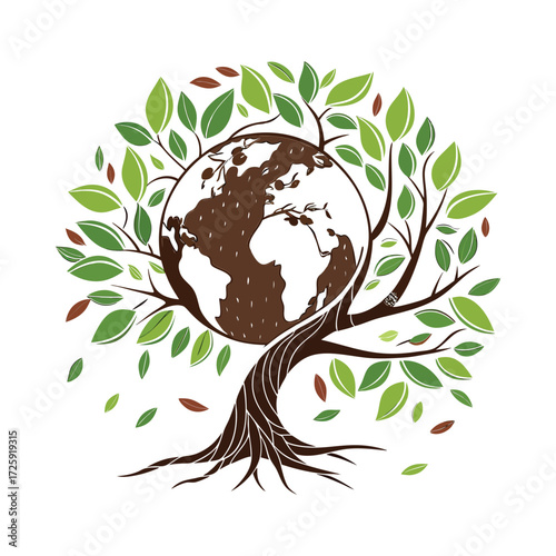 Green leaves globe sustainability logo design