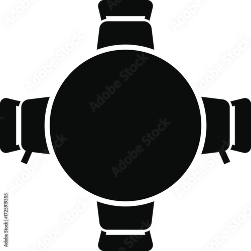 Vector art of black and white abstract circular shape with four protrusions