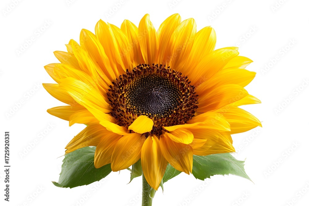 Fototapeta premium Brighten your day with this vibrant sunflower, perfect for adding a touch of summer warmth to any project or design needing a sunny botanical feel