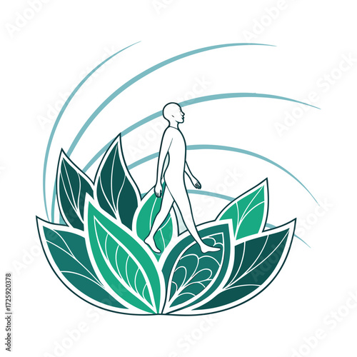 Meditating human figure in a lotus flower wellness design