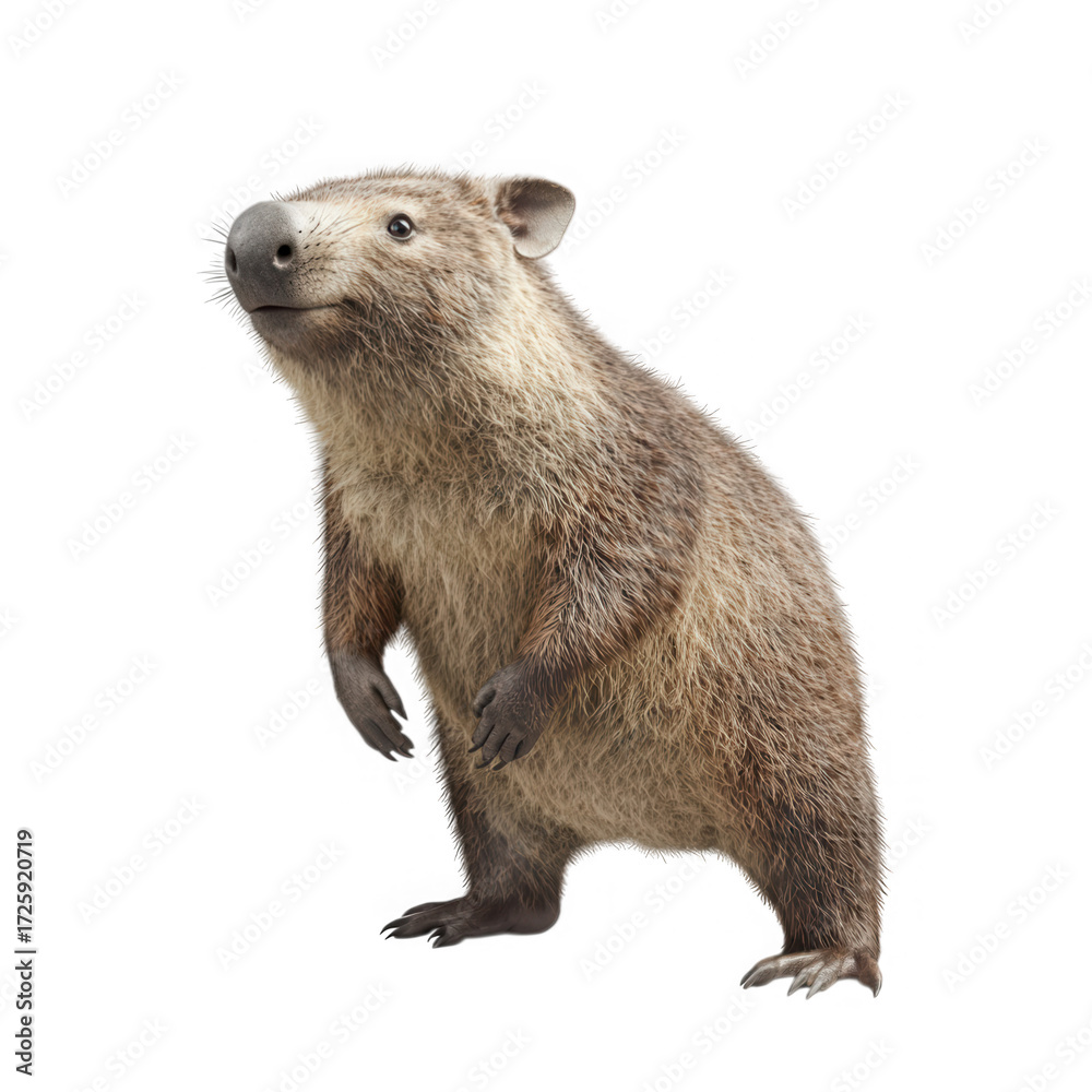 Fototapeta premium Wombat standing on hind legs isolated on transparent background