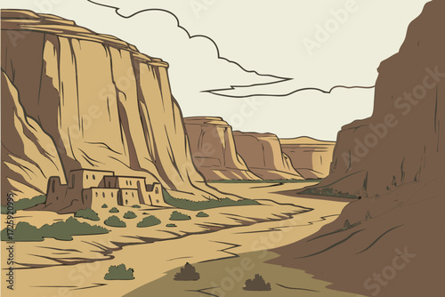 Canyon de Chelly in Arizona, desert canyon with sandstone cliffs and ancient dwellings