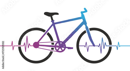 Dynamic Bicycle Icon with Heartbeat Pulse Symbolizing Fitness and Health. Vibrant Gradient Vector Graphic for Cycling Enthusiasts and Wellness Promotion