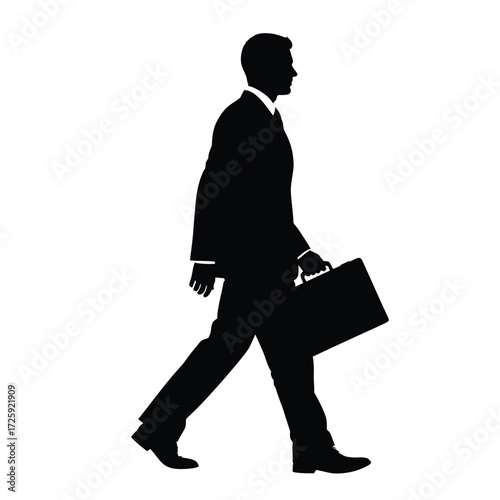 A businessman walking with a briefcase a striking black silhouette